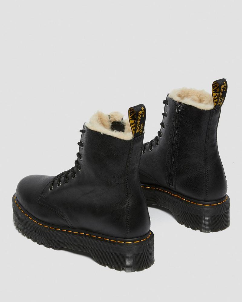 Black Men's Dr Martens Jadon Leather Faux Fur Lined Platform Winter Boots | CA 577ILH